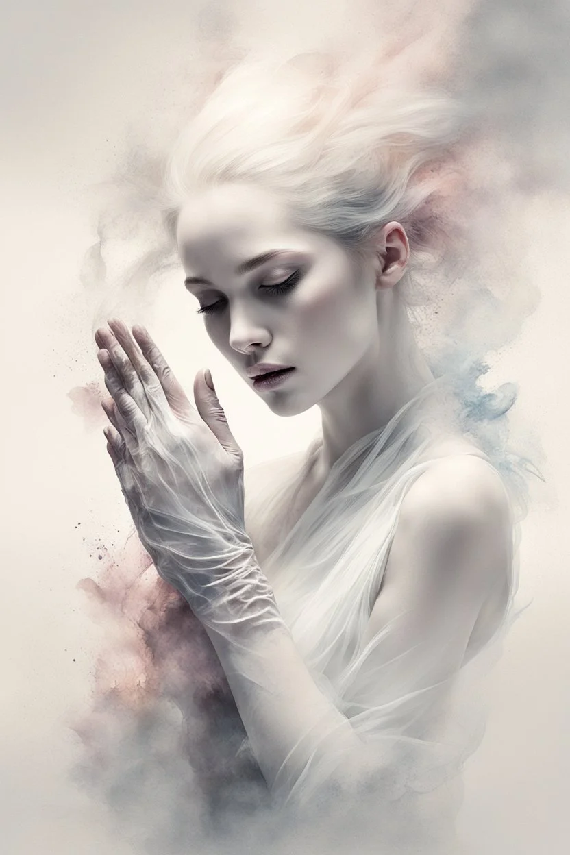 white smoke artistically takes the form of gloves by Ryohei Hase, Agnes Cecile, Raymond Swanland, Anne Bachelier, pastel smoky texture in hues of tranquility, an embodiment of minimalism with a stroke of simplicity, evoking serenity against a backdrop, black shimmering, fantasy art, backlit