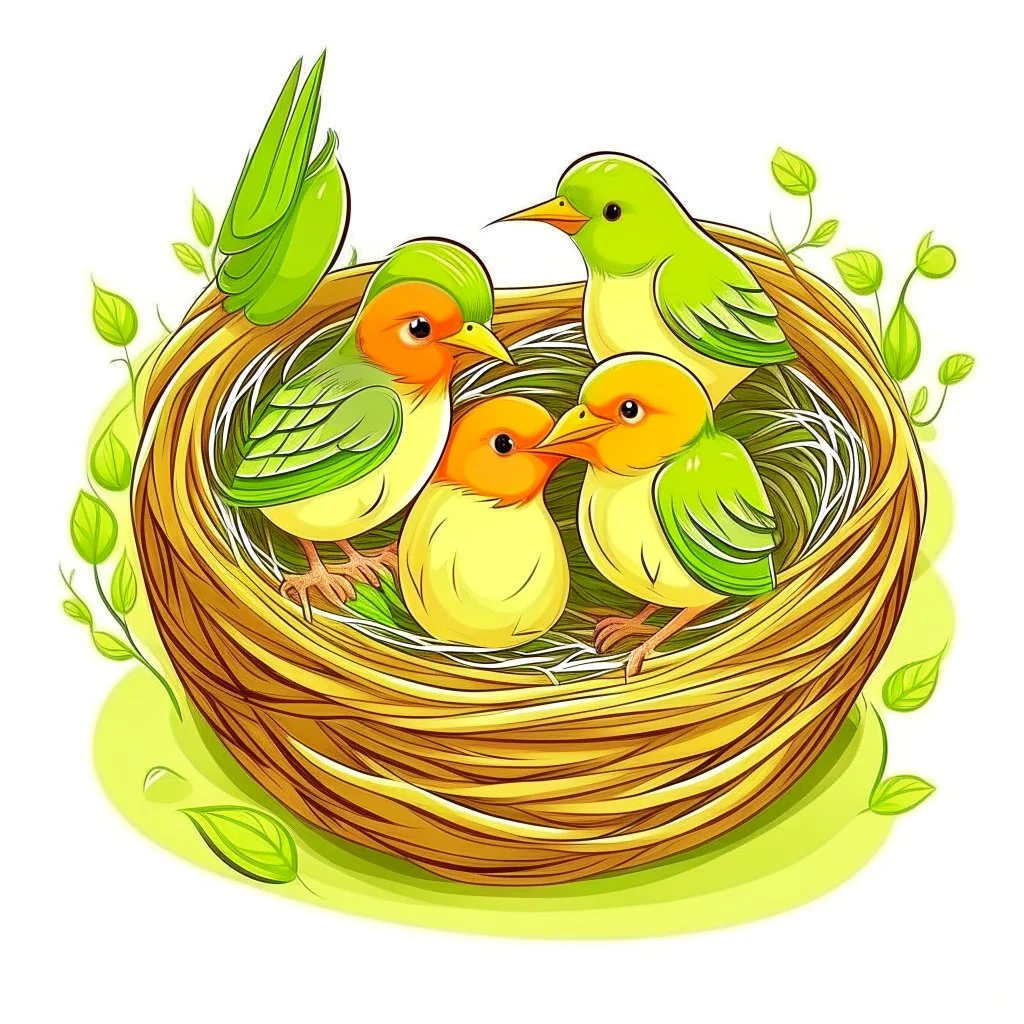 little birds sleeping in nest cartoon