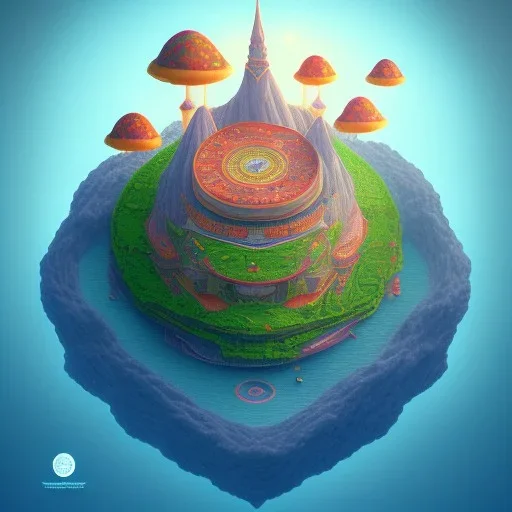 100mm photo of isometric floating island in the sky, surreal pizza with pizza, intricate, high detail, behance, microworlds smooth, macro sharp focus, centered