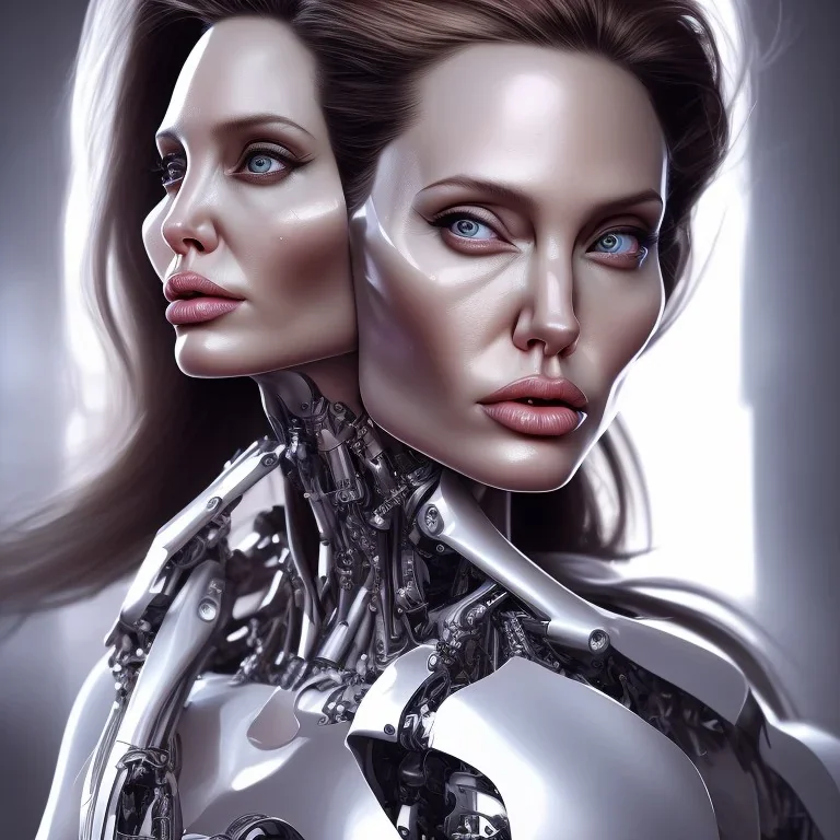 portrait,perfect face angelina jolie robot,realistic, intriacte detail, sci-fi fantasy style, volumetric lighting, particales,highly detailed,cinamatic, deep colours,8k