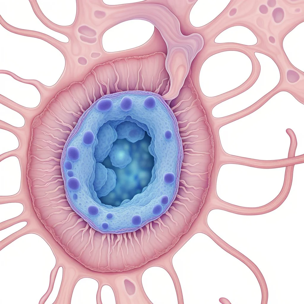 a cell with villi and a membrane under a microscope