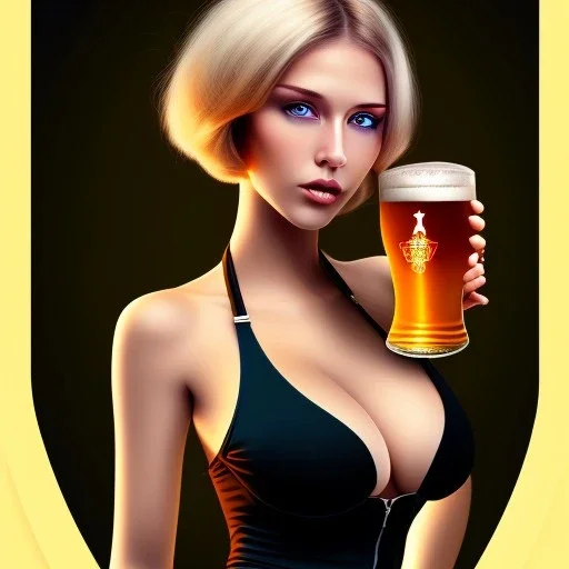 Thicc girl with short blond hair wearing German dress holding beer