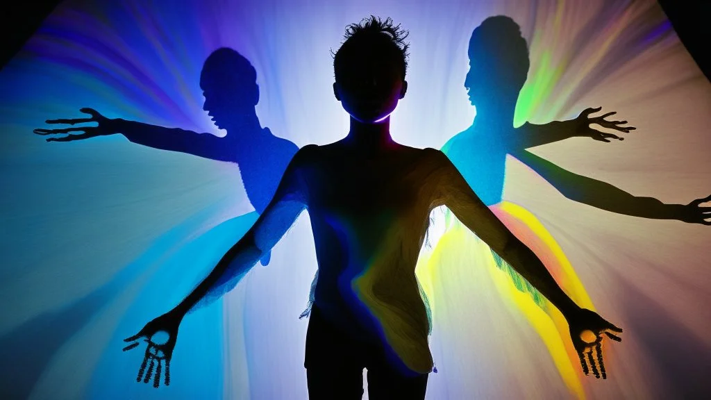 shadow made of different colors of a person with open arms