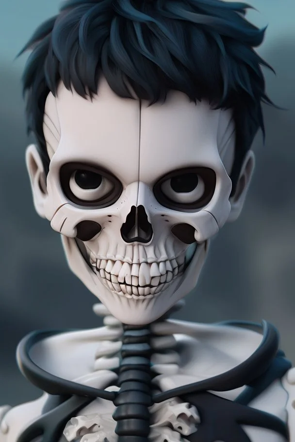 a cute animation boy, skateboarding , trendy hoody, 8 k, tim Burton skeleton style from the movie "night before Xmas", realistic animation, gothic