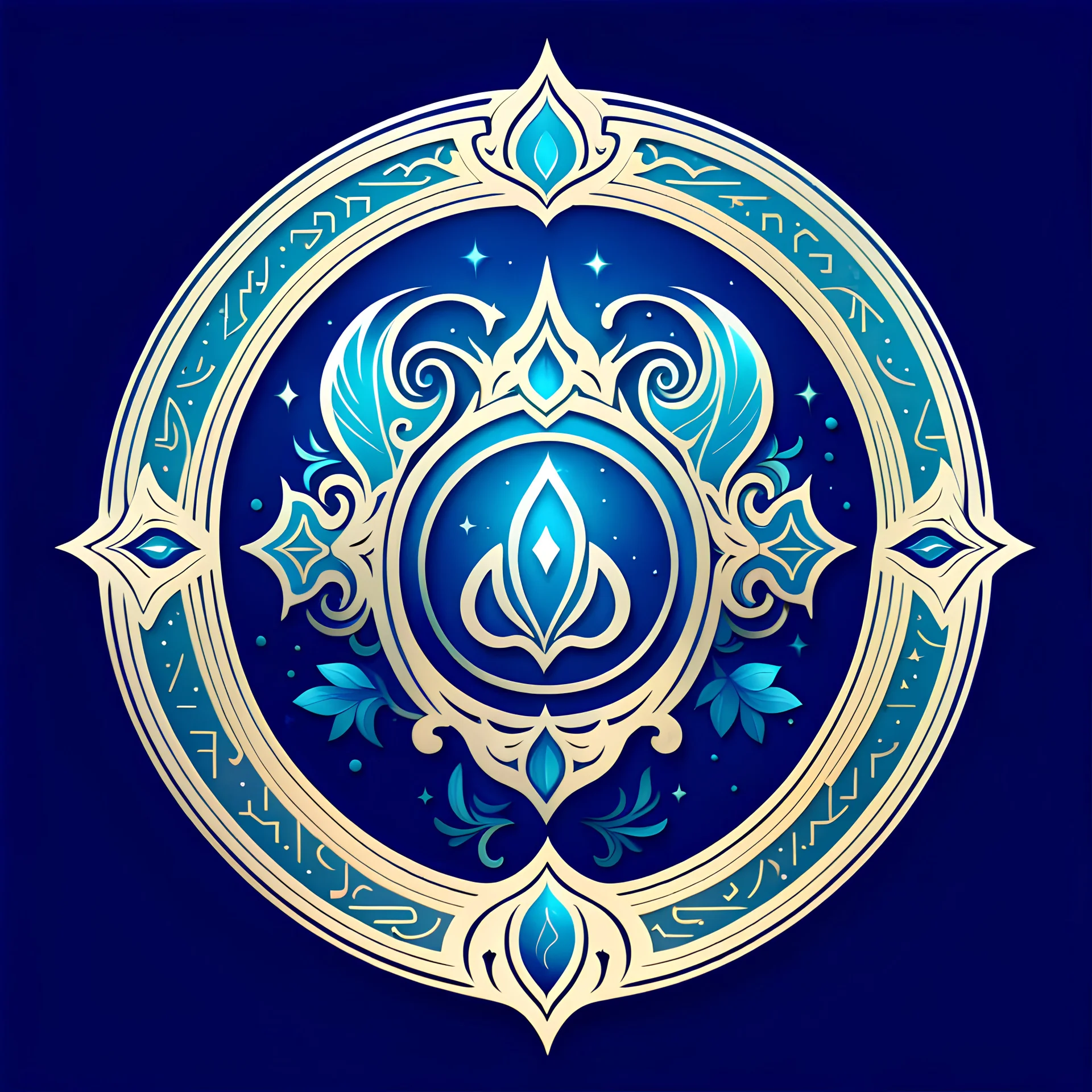 logo, magical theme, blue color scheme, Persian elements