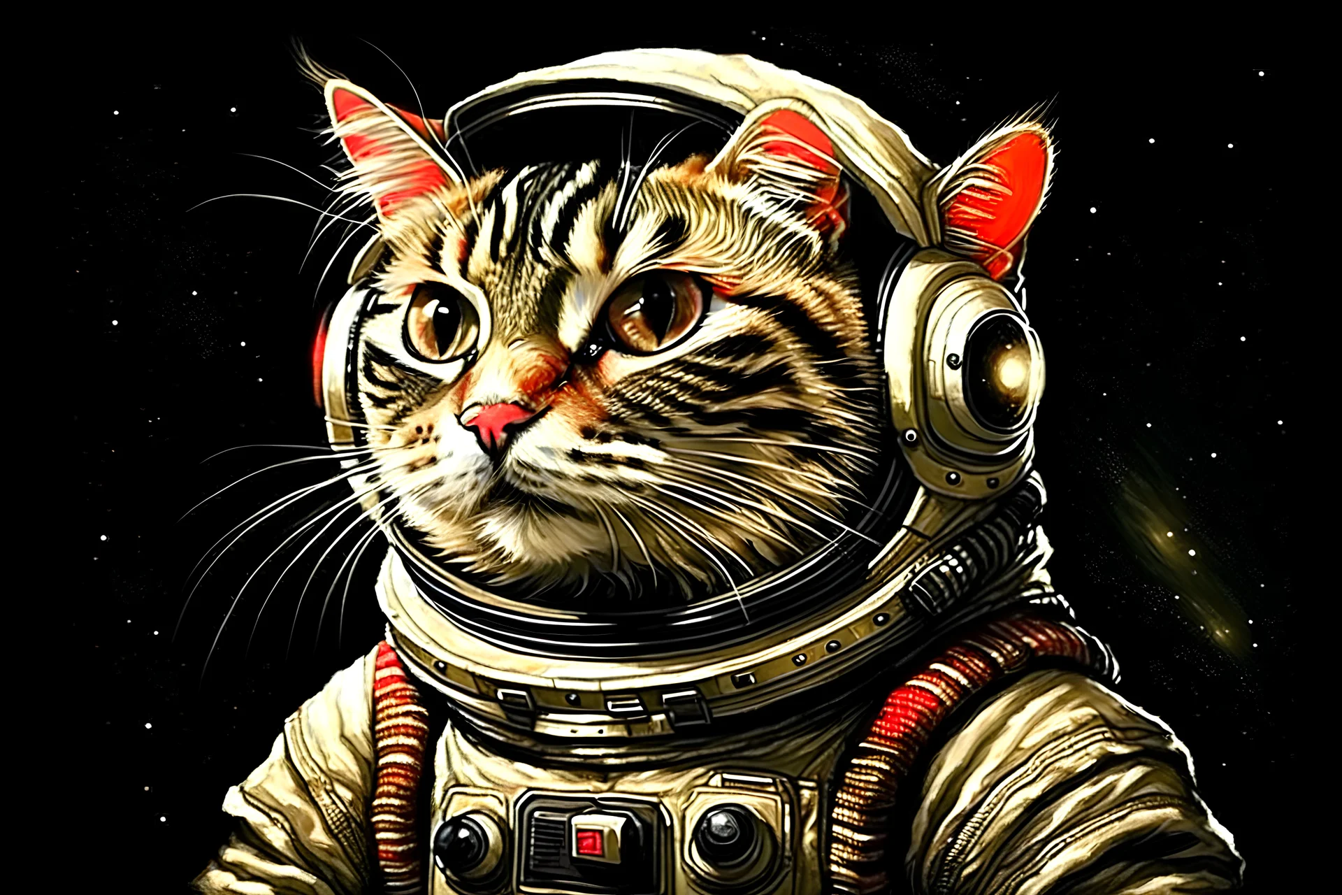 Astronaut cat cartoon Rembrandt lighting