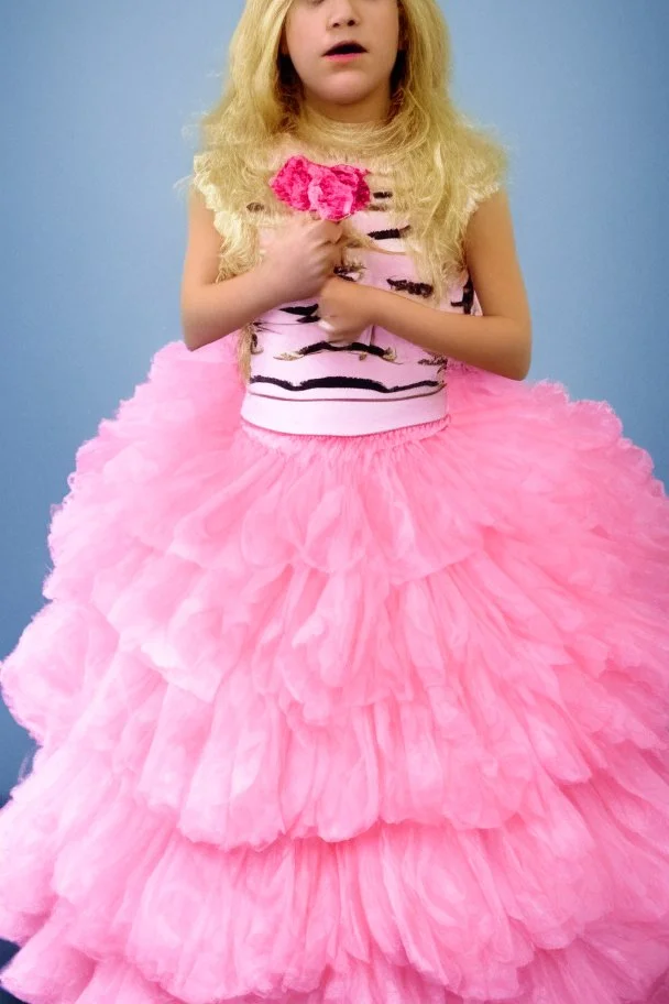 wearing a pink, frilly princess gown