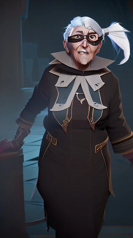 An old woman with white hair and an eye patch