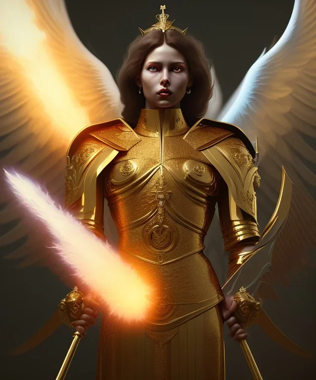 San Michael Archangel, divine justice, head and shoulders portrait, 8k resolution concept art portrait by Greg Rutkowski, Unreal Engine 5 volumetric lighting