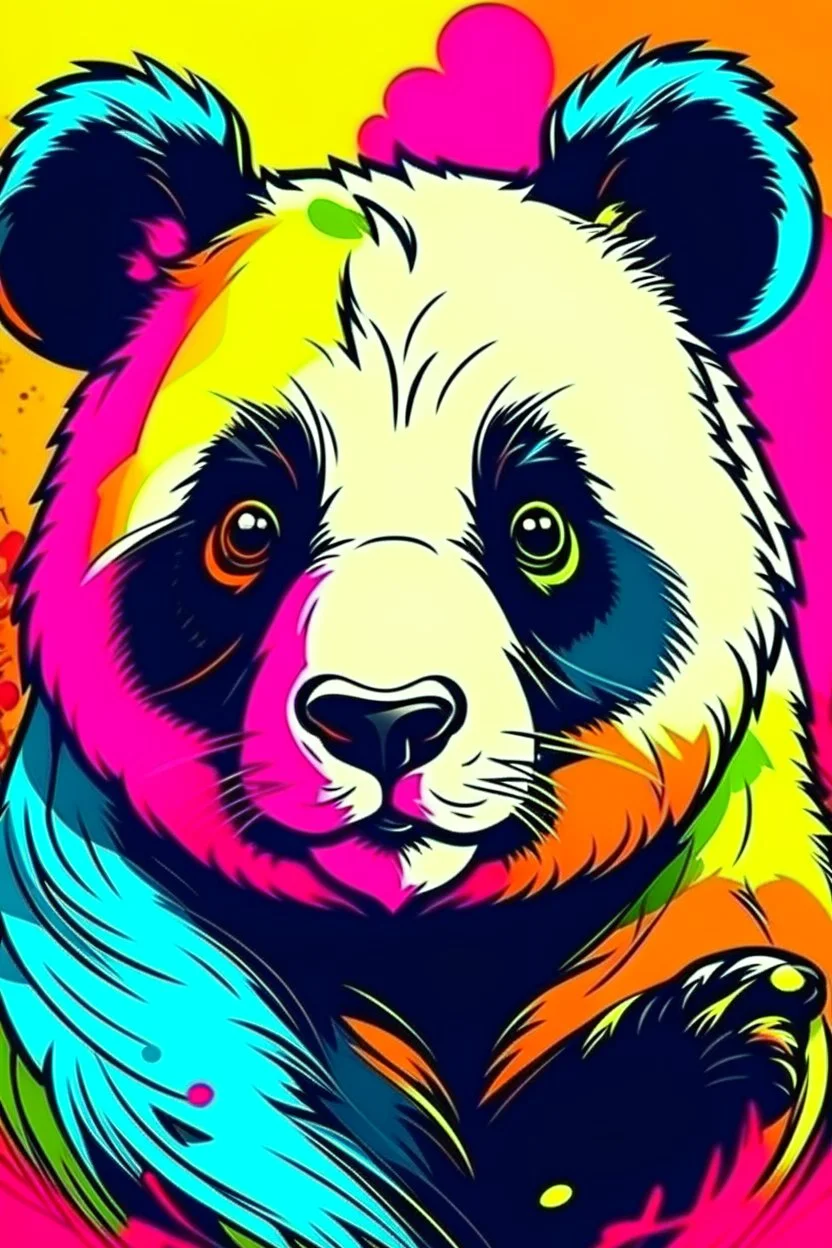 Panda bear, cartoon style, vibrant colors.