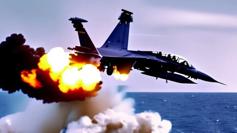 fighter jet fires missile at passenger 747 plane and it explodes over the ocean