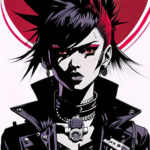 beautiful punk girl, hyper detailed, intricately detailed, illustration by <kilian eng> <Yoji Shinkawa>, darkred tones,