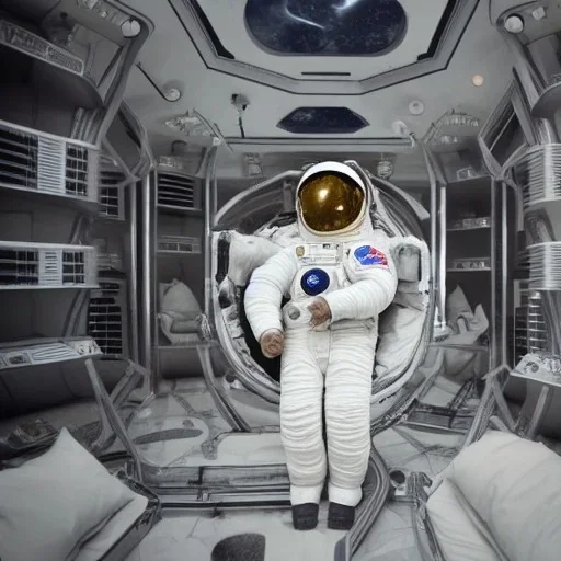 Astronaut chilling at a luxury hotel on the moon