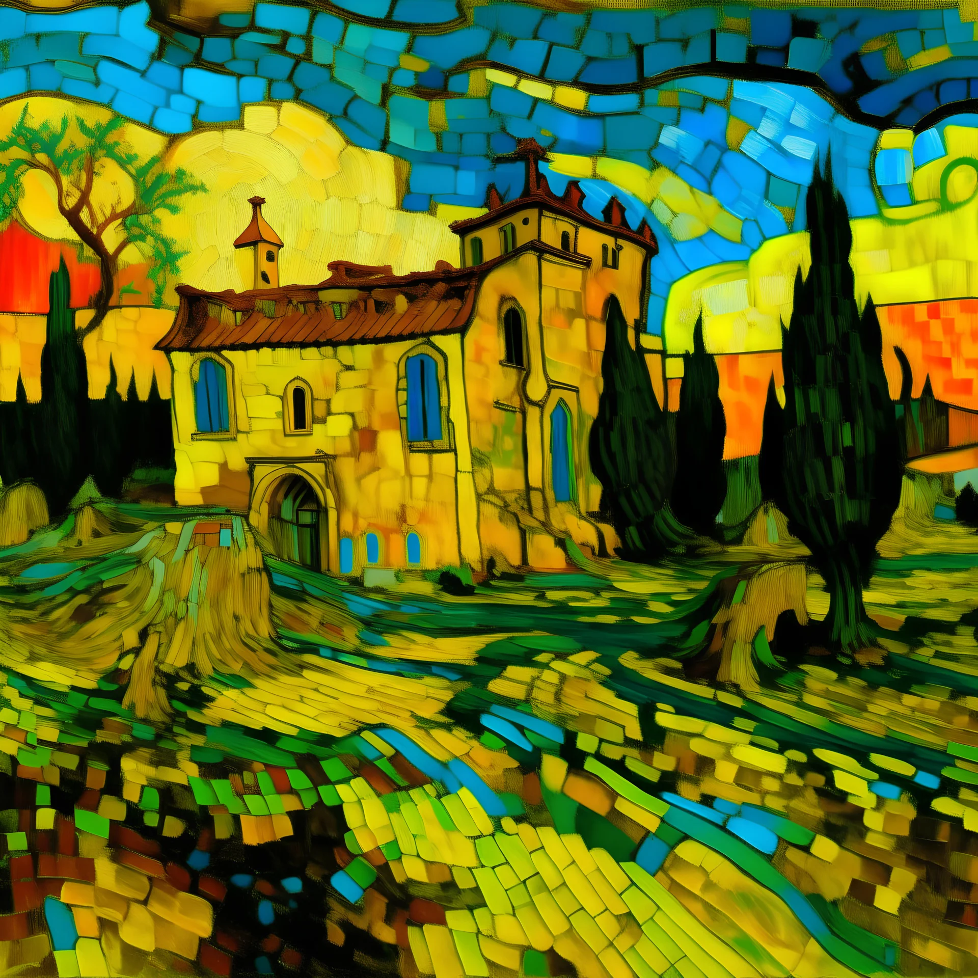 Yellow electric ruins painted by Vincent van Gogh