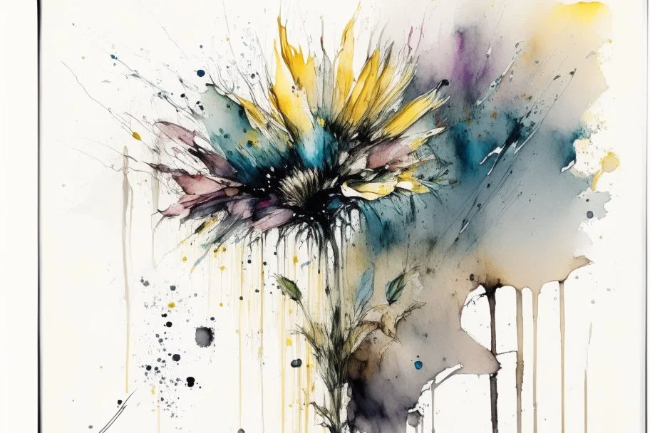 flowers in the style of Agnes cecile,frank Auerbach, in frame, watercolor, wet on wet and splattering techniques, full shot,centered, perfect composition, abstraction, surrealism