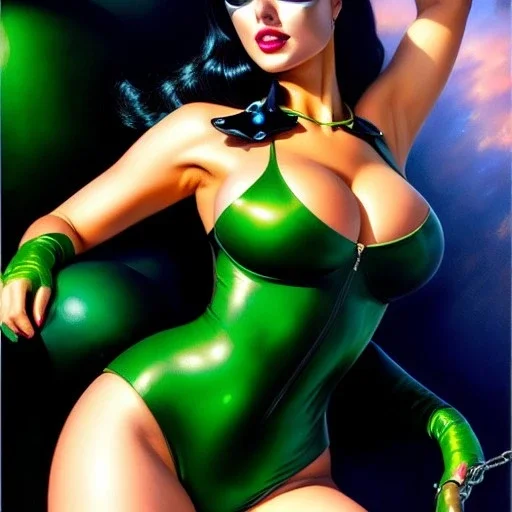 fullbody portrait 'beautiful sexy busty Catwoman',wearing skintight latex bikini,hyperrealistic skin,Hyperrealistic crystal clear Green eyes,painting by gaston bussiere, greg rutkowski, yoji shinkawa, yoshitaka amano, tsutomu nihei, donato giancola, tim hildebrandt, oil on canvas, cinematic composition,sharp image, extreme detail,((fit full head inside picture)),32k