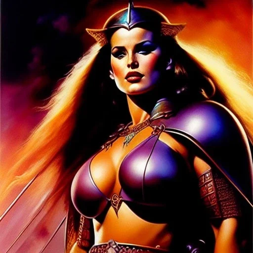 portrait oil on canvas, beautiful busty Female Warrior, minimal armor,comic book cover, mystical colors,insanely detailed,realistic,intrincate detail, 16k resolution, masterpiece,Frank Frazetta,Alex Horley, Simon Bisley,