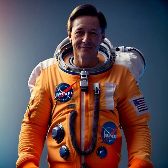 an astronaut in space, highly detailed, orange puffer jacket, 3d render