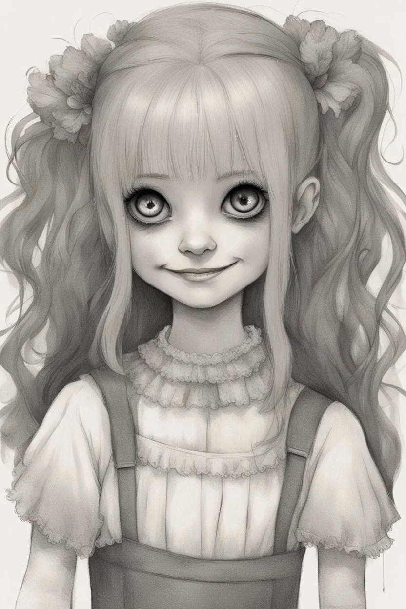 girl smiling, fullbody,creepy,horrifying,dreadful,sinister,