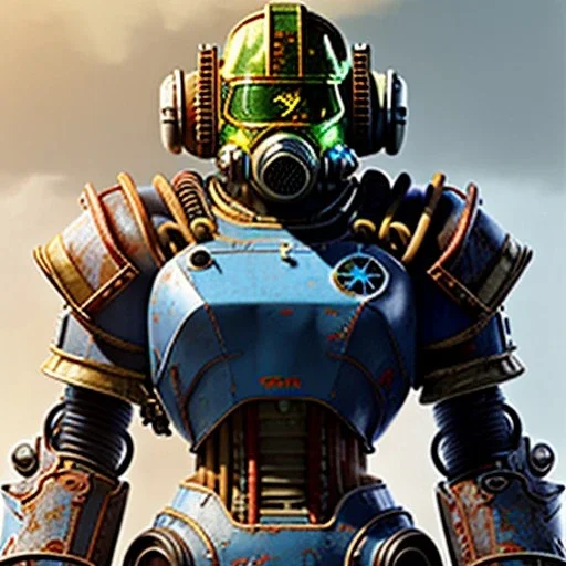 fullbody Drawing of ' Fallout 4 Power armor',intricate detail,andrea bonelli,Kilian Eng,Ohrai,evan lee,Aleksandr Sidelnikov,KyuYong Eom,three quarters frontal aerial view,toned colors,16k