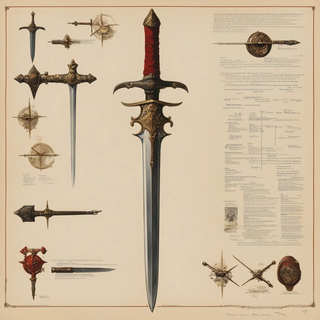 [art by Norman Rockwell] ConceptSheet: A document showing a super powerful demonic espadon dual handed sword of incomprehensible power.