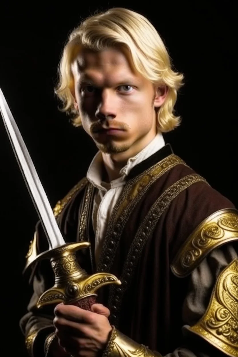 young blond adult royal swordsman with rapier