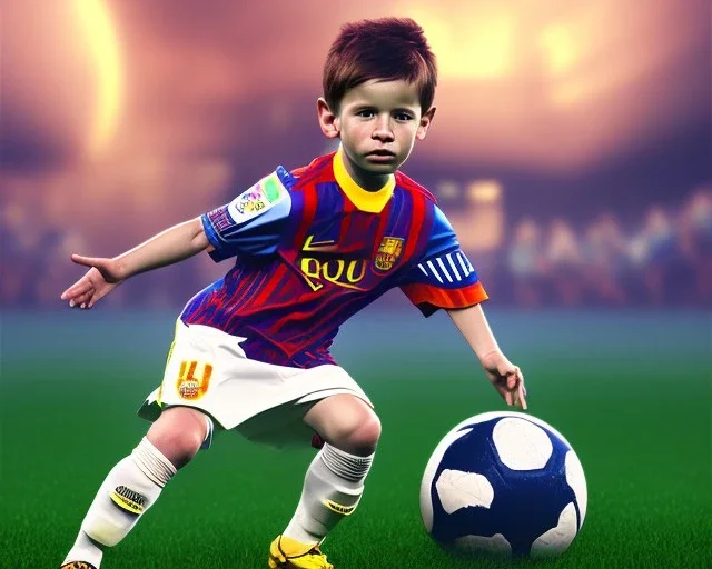 Lionel Messi as a child, 3d art, face portrait, 8k resolution