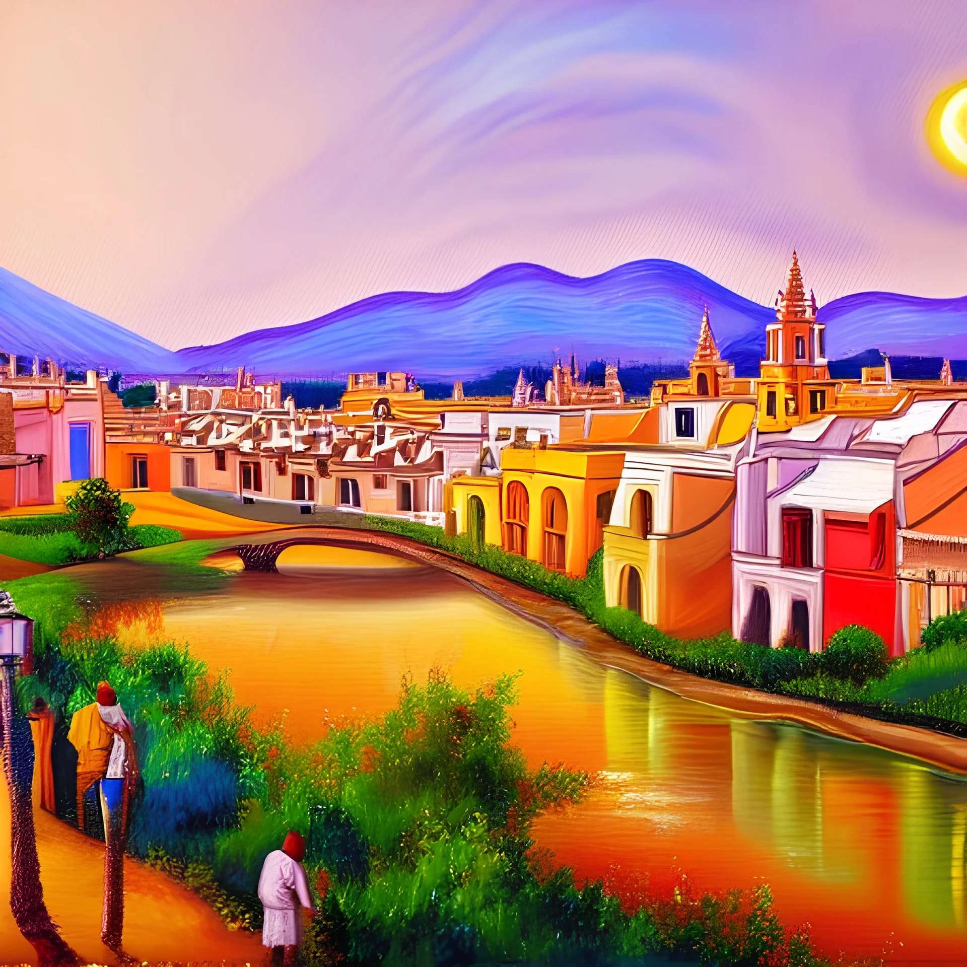 an ultradetailed painting of a sevilla village, golden ratio, 4 k resolution, 8 k resolution, oil on canvas, landscape with Bright Colors, pop art