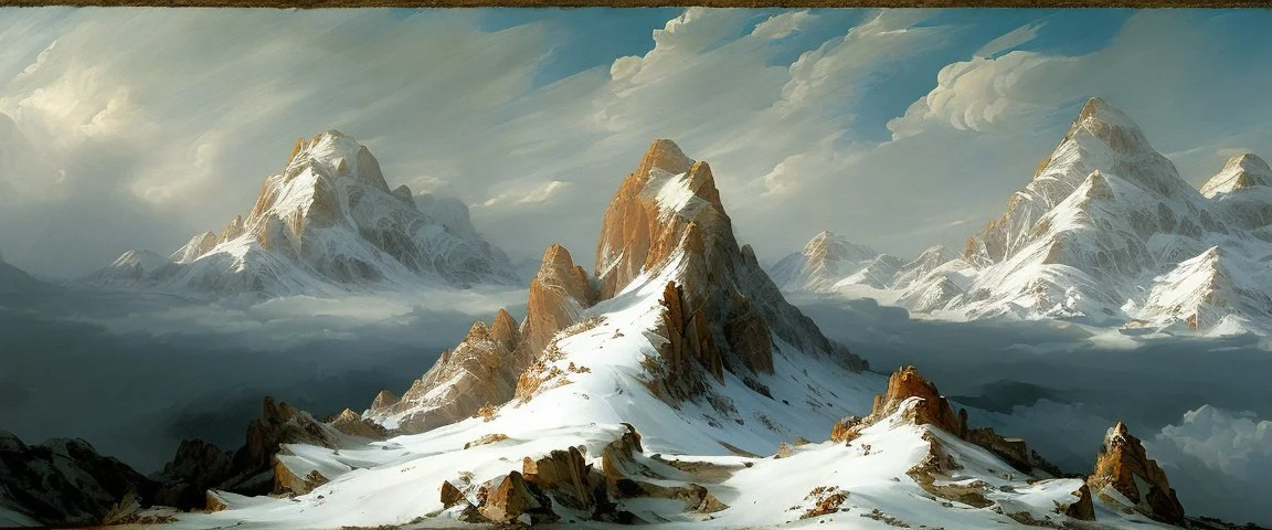 epic mountains in snow by Andrea del sarto