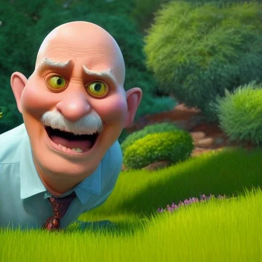 pixar style, volumetric summer garden environment and background, realistic painting of a cute Jim cramer, looking excited, detailed digital painting, extreme dense and fine fur, anime, ornate, colour-washed colors, elegant, small minutiae, tiny features, particulars, centered, smooth, sharp focus, renderman gofur render, 8k, uhd, detailed eyes, realistic shaded volumetric lighting, sunlight caustics, backlight, centered camera view