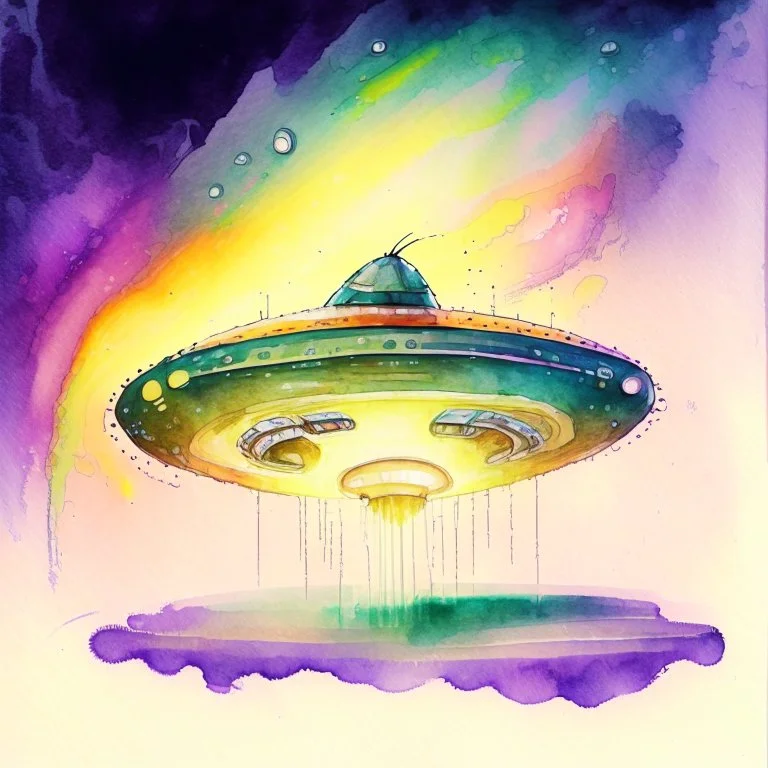 Make an Alien spaceship beaming, watercolour painting