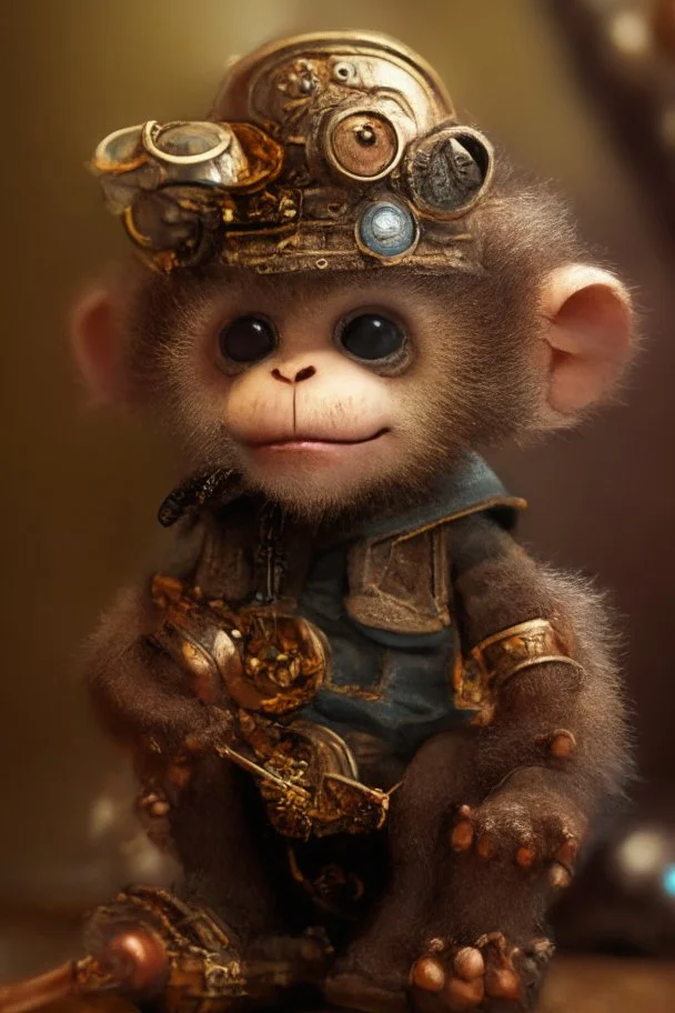 small cute steampunk mechanical monkey