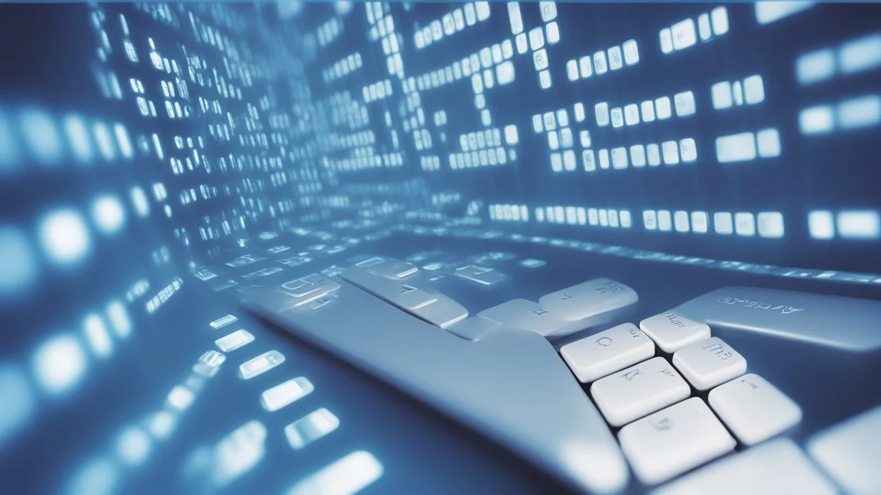 The image closely depicts a computer keyboard secured with a complex digital lock. The blue and white colors reflect the technological and security aspects of the subject. As an expression of digital protection and a focus on security in the era of digital communication, this image represents the balance between technology and personal safeguarding.