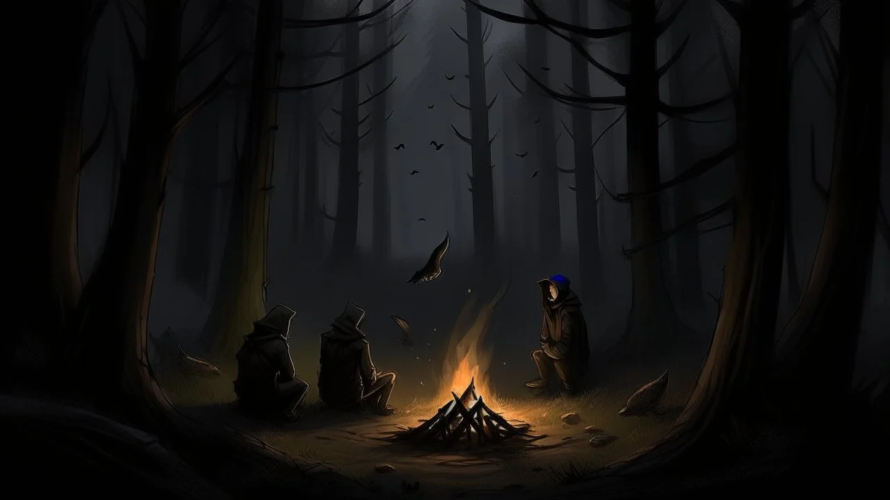 When the storm calms and the sinister darkness fades, the friends find themselves standing on the edge of the gap between light and darkness. Their breath quickens as the serenity gradually returns to the forest. The sound of birds harmonizes with the noise of trees regaining their calm. Faces showing exhaustion and psychological scars reflect an arduous journey. In the middle of a glowing campfire, an air of comfort slowly creeps in. Some sit silently, others share concerned looks, they know t