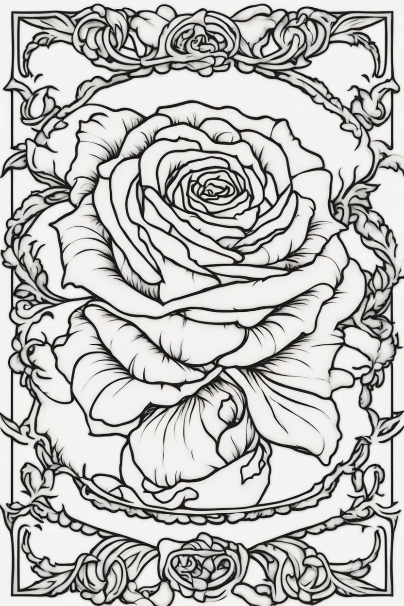 rose flower picture coloring page with decorative border