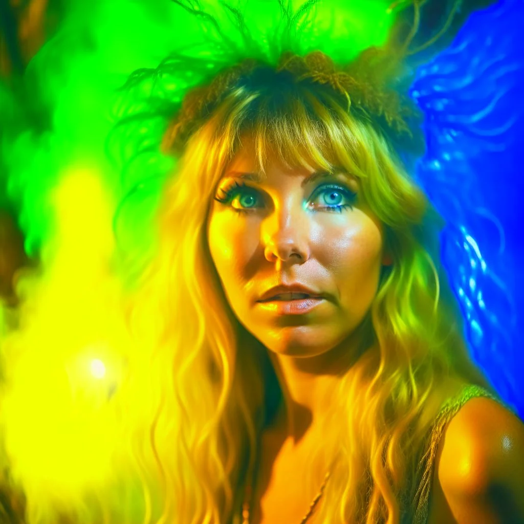 italian master painting, portrait of samantha fox hippie pixie hovering in the underground grove glowing spaghetti light, in the style of dali, 8k, down-light, soft light, depth of field, photo realism, trending on art station, high detail, smoke and fog