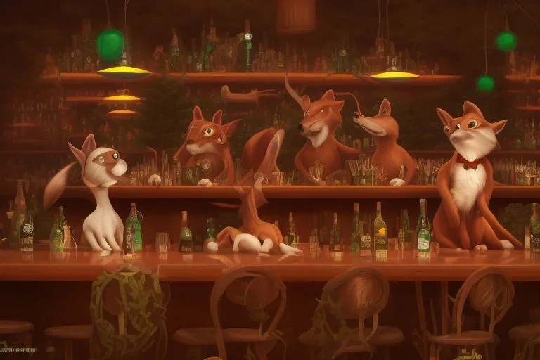 FOREST animals acting like people in a bar