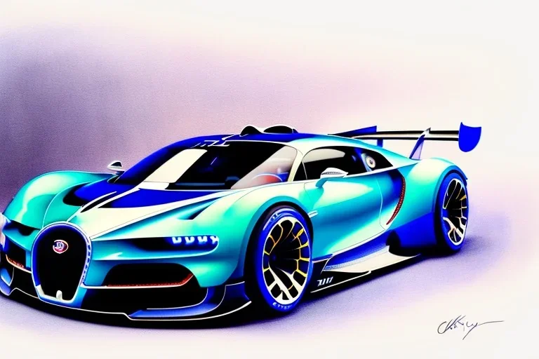 a true-to-life 2015 bugatti vision gran turismo concept, centered, intricate, extreme detailed, photorealism, center view, city background, pivot on bugatti, pen and color marker painting by cheryl kelley