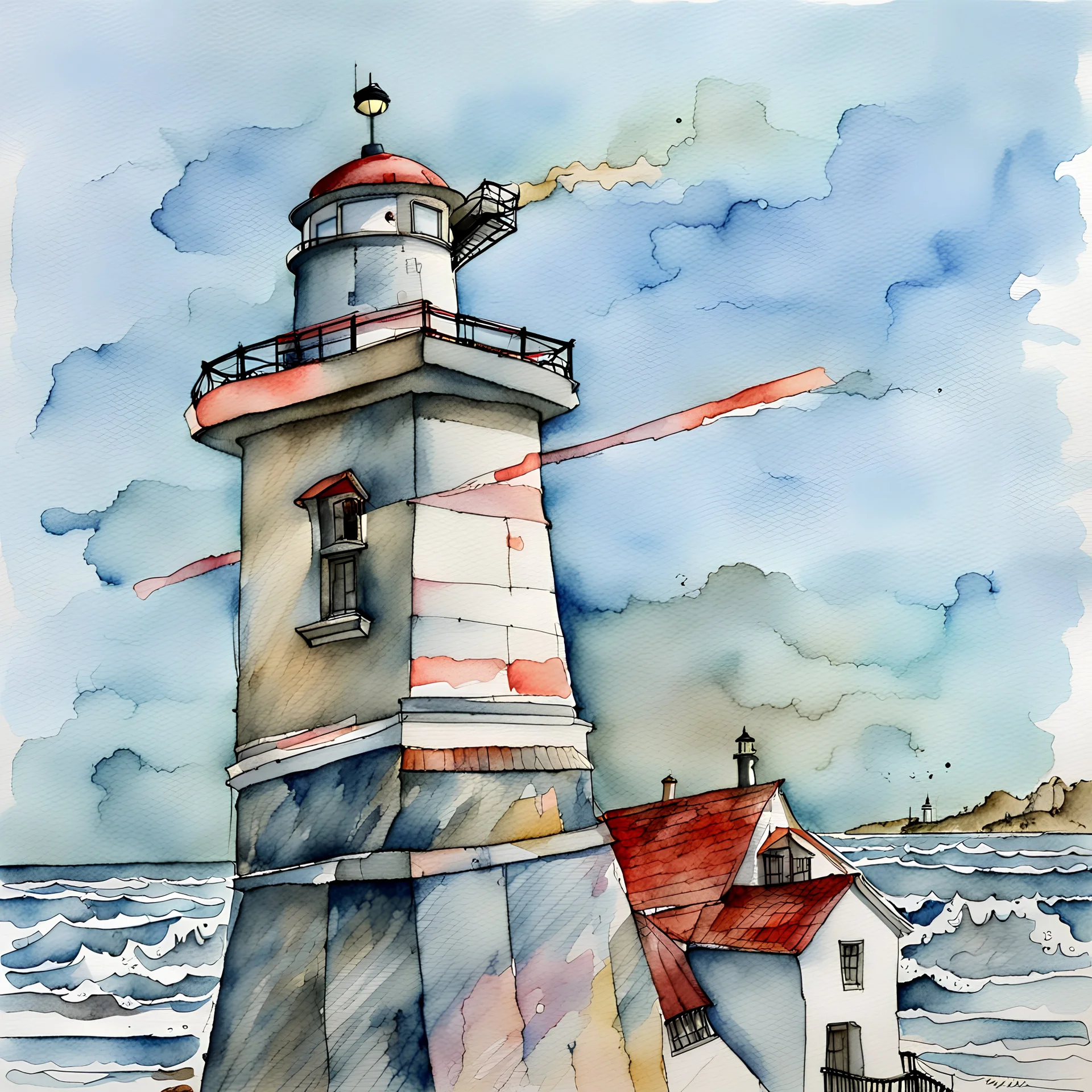 lighthouse in watercolor and ink