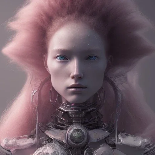 hyper-detailed, electonic prison, emaciated red-haired woman chained to the wall,sci- fi style, a highly detailed CG render, Sci fi, pink and gray complementary colours,masterpiece, by Akihiko Yoshida,designed by Ora Ito