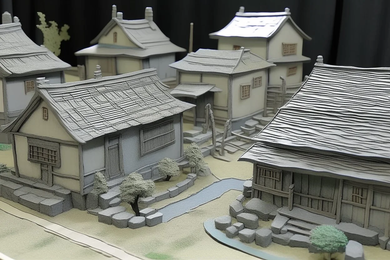 A simple light gray village painted by Hashimoto Gaho