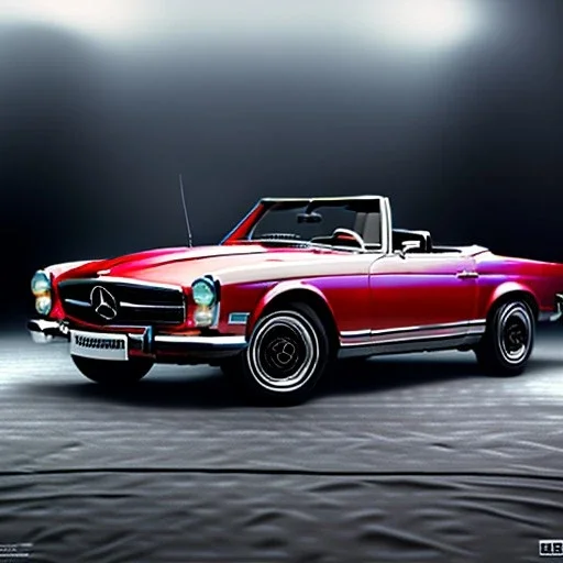 fullbody Drawing of '1969 Mercedes-Benz 280SL Roadster',intricate detail,by andrea bonelli,Kilian Eng,Ohrai,evan lee,three quarters view, toned colors,16k