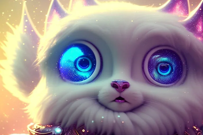 cutest AND softest creature in the world| large doll like eyes| supernatural and otherworldly| highly detailed vibrant fur| magical glowing trails| light dust| aesthetic| cinematic lighting| bokeh effect| mdjrny-v4 style