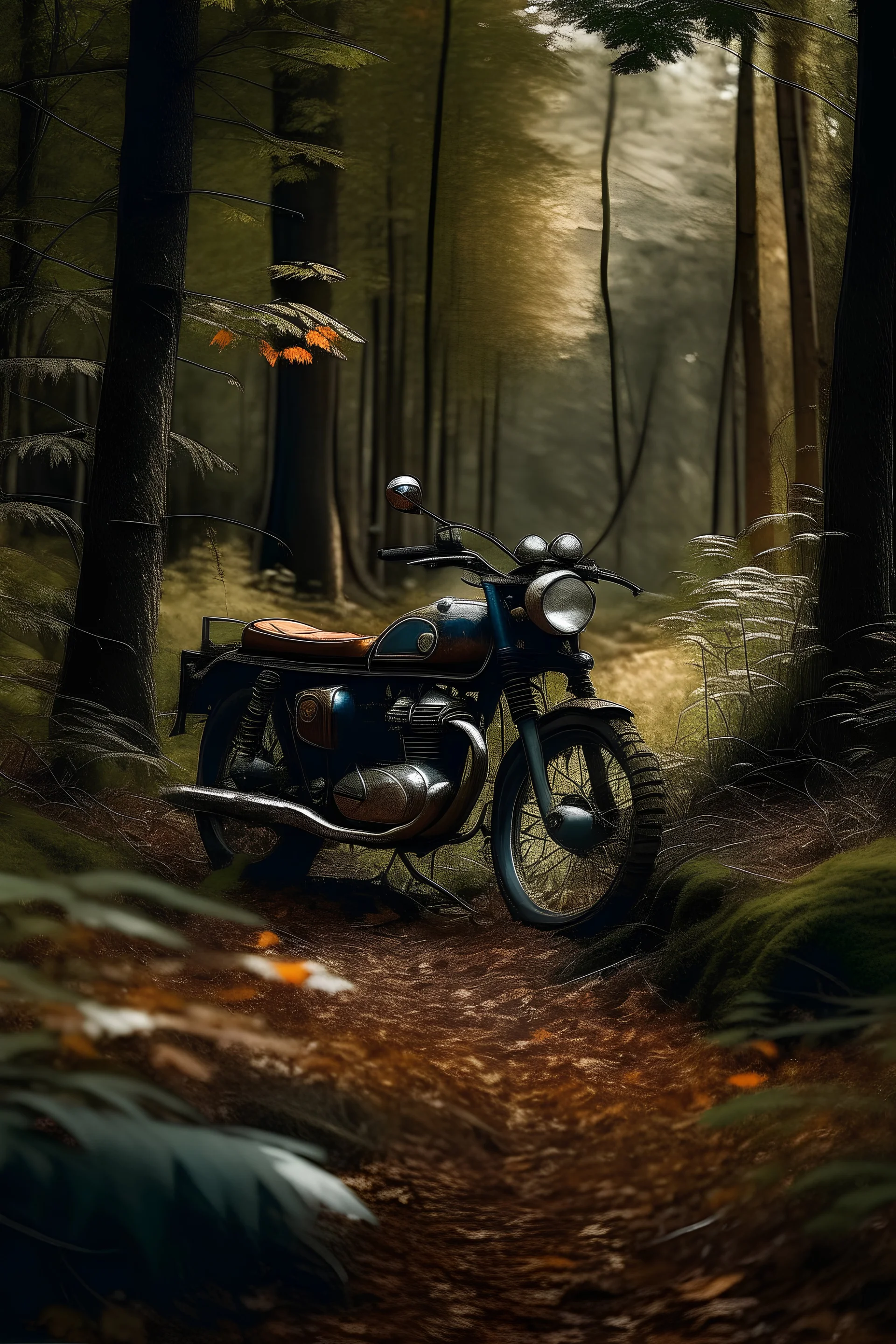 Una moto en el bosque