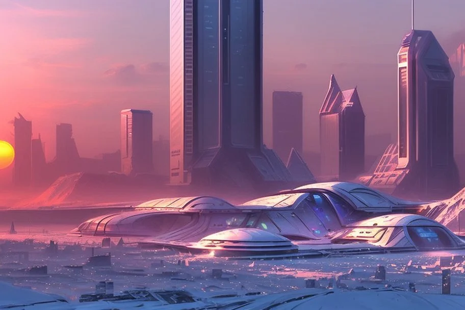 City Buildings, ice, sci-fi, epic, sunset