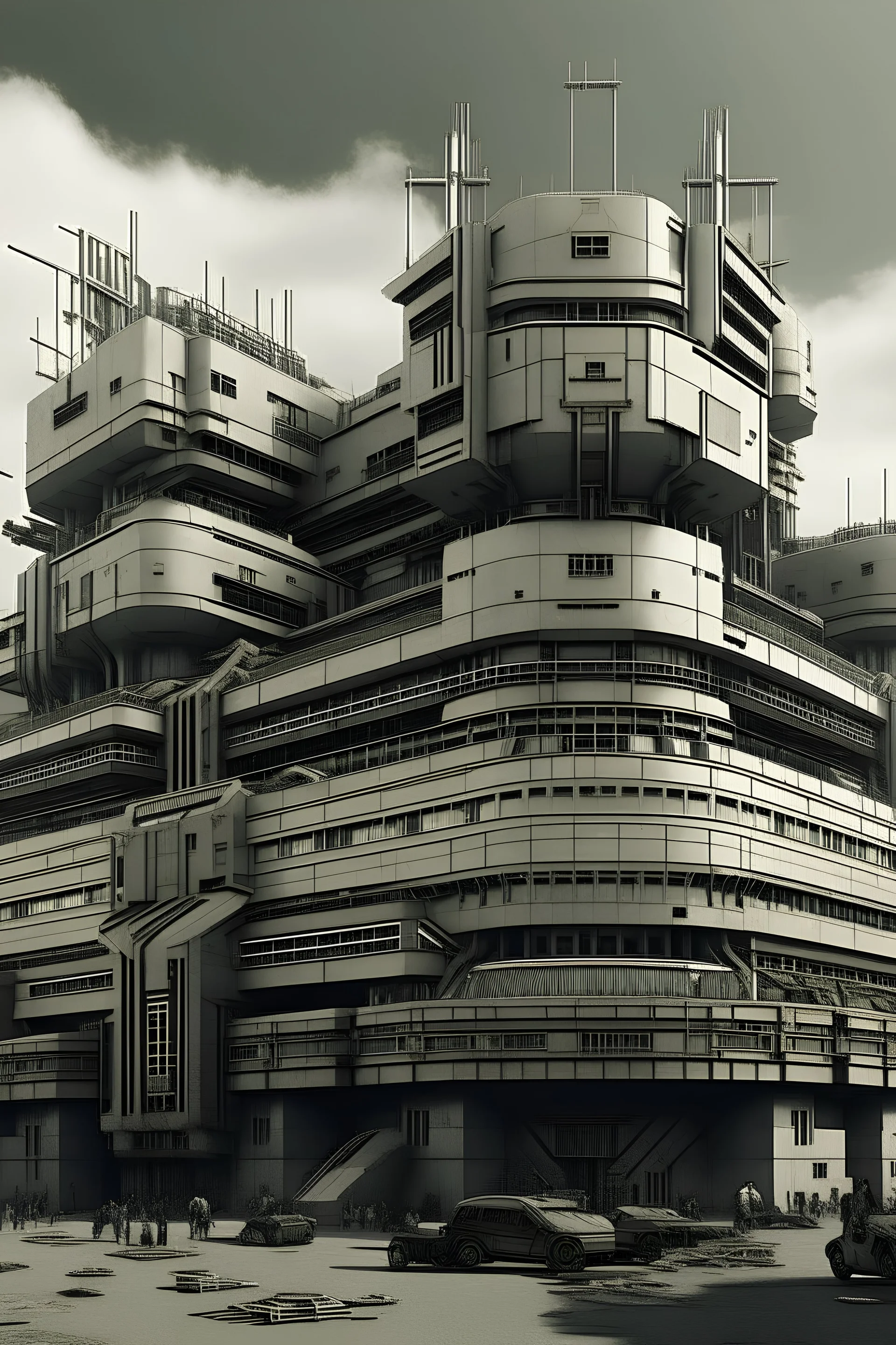 advanced techno society collective totalitarian with buildings