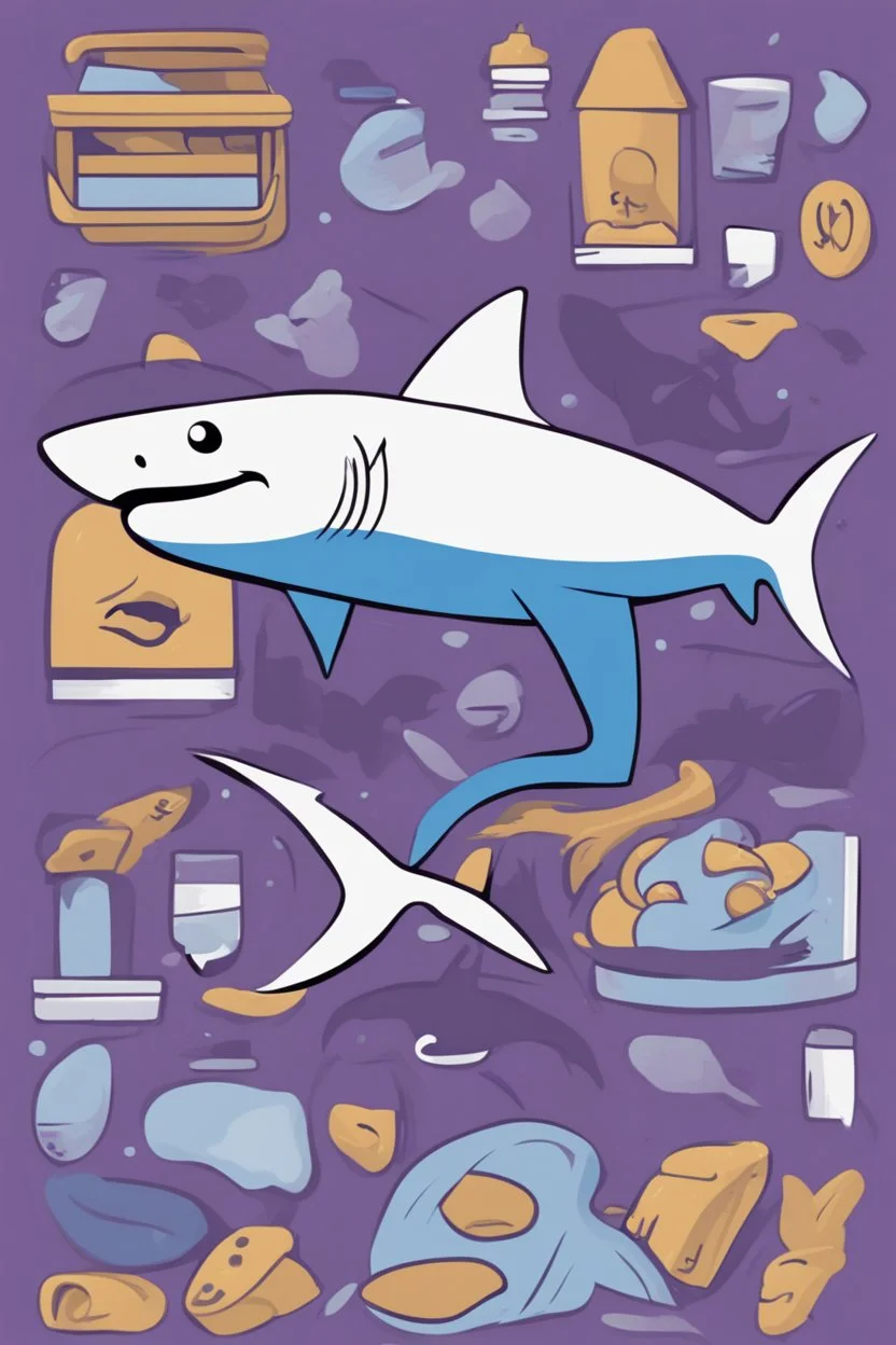 A purple shark in the style of bluey.