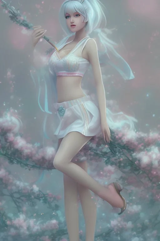 full body shot of Cotton candy girl, digital painting, high quality,standing pose, by IrinaKapi