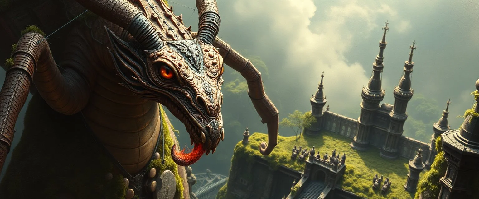 the magical face smart human nerd of a cyberpunk dragon spider man with charm in web from mossy tower, master oil painting by Rembrandt and Escher, moss covered space station, brightened edges to give a sense of depth