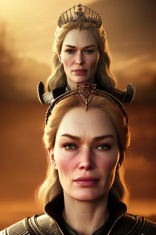 Cersei Lannister as evil queen in black leather, busty, cleavage, curvy, lena headay, angry, stern look. character design by cory loftis, fenghua zhong, ryohei hase, ismail inceoglu and ruan jia. unreal engine 5, artistic lighting, highly detailed, photorealistic, fantasy